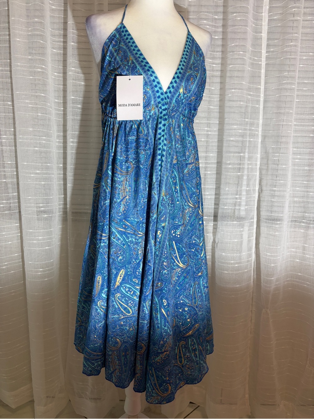 Blue Paisley Halter Maxi Dress